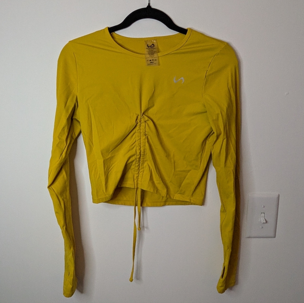 Yellow long sleeve crop top TLF Apparel  with tie front detail Small